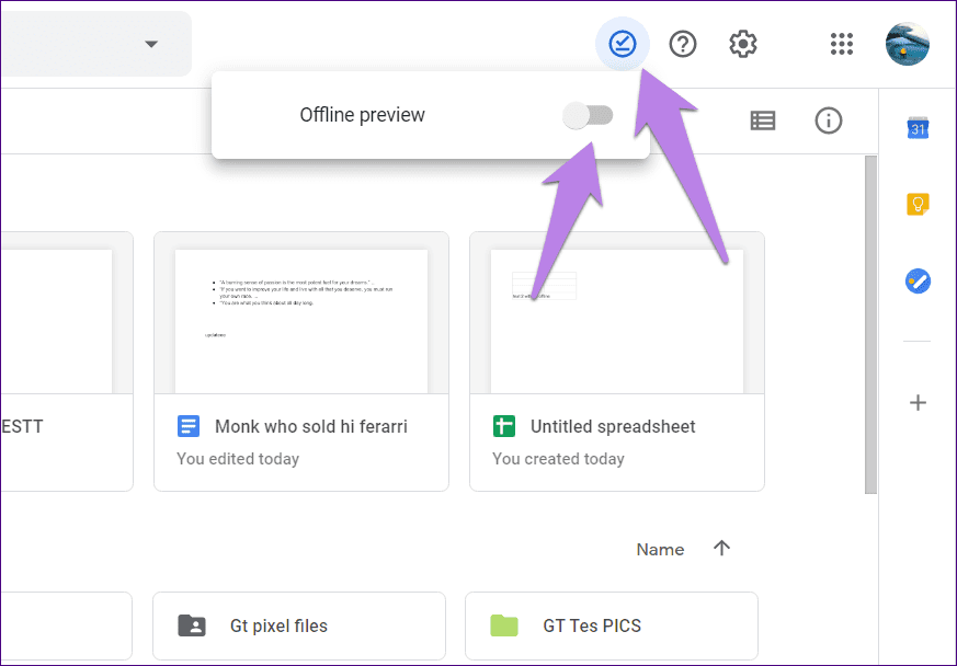 What does make available offline mean in google drive docs sheets slide 8
