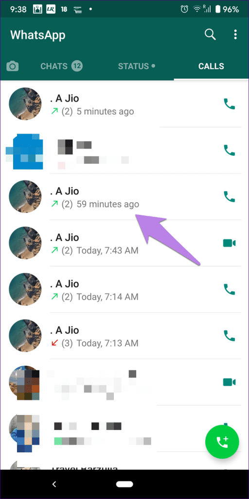 Tap the contact name to check call info 