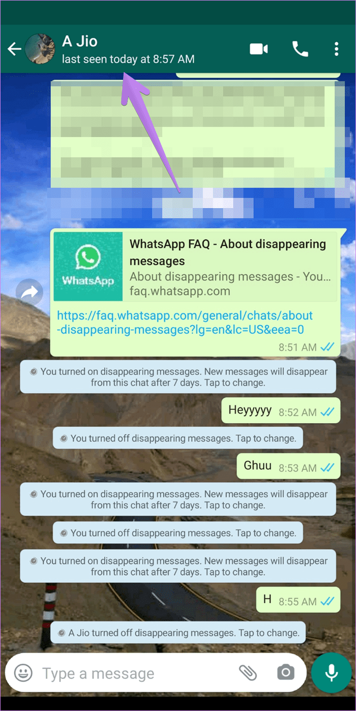 Whatsapp disappearing messages were turned off meaning 3