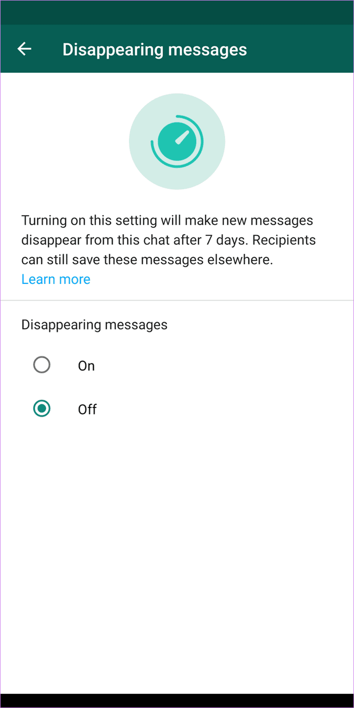 Whatsapp disappearing messages were turned off meaning 5