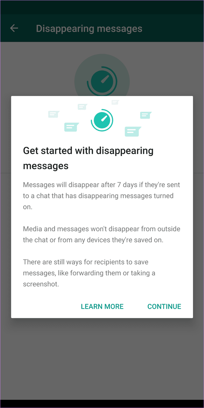 Whatsapp disappearing messages were turned off meaning 6