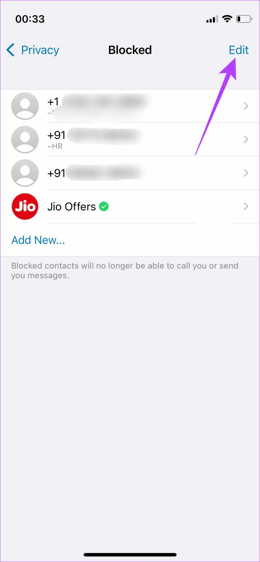 edit blocked caontacts