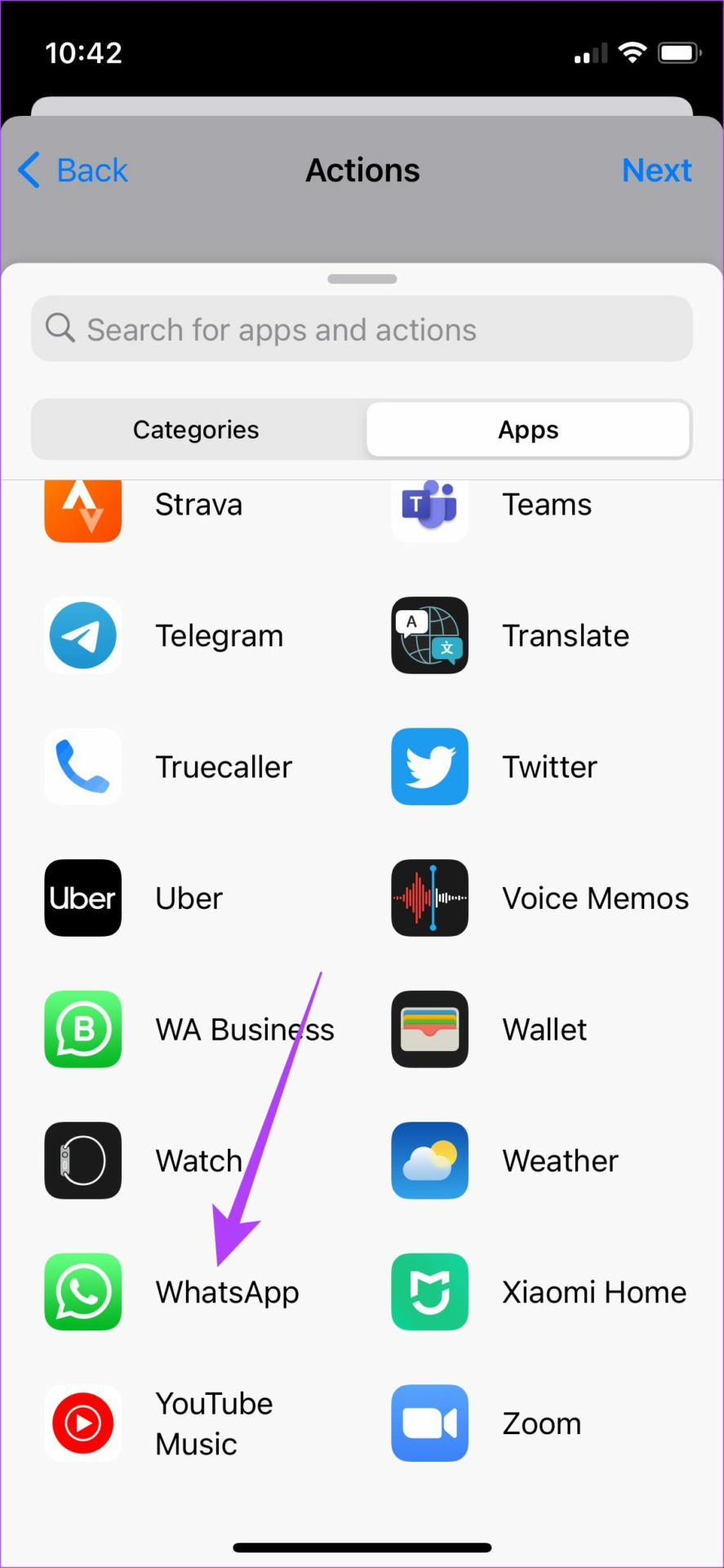Select WhatsApp from list