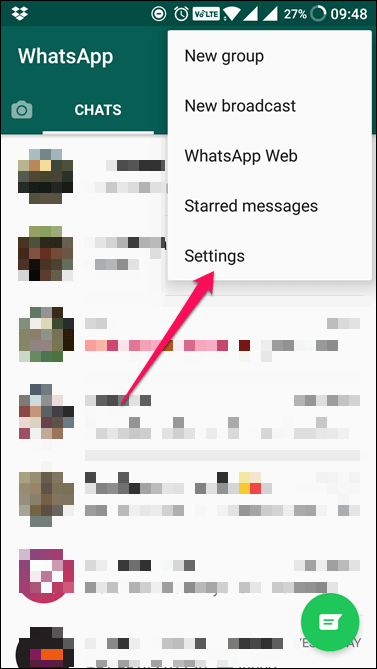 Whatsapp Settings Option
