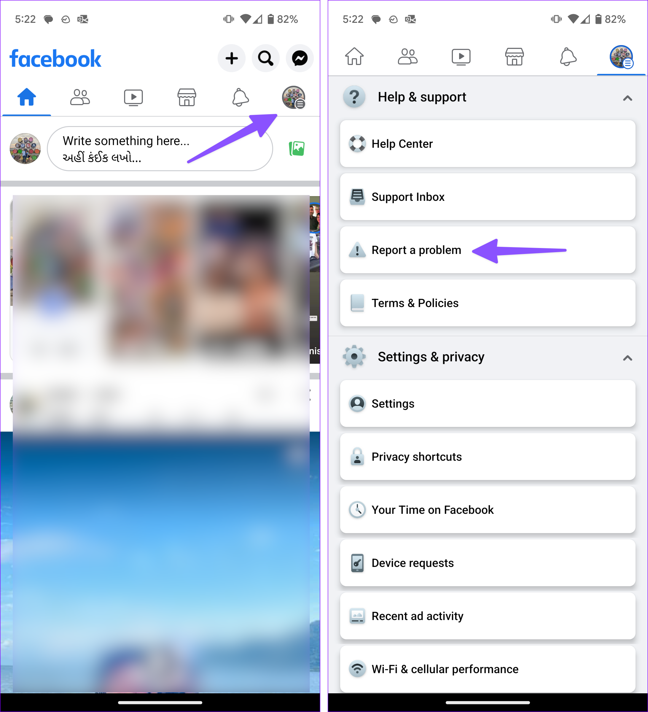 Expand Help & support > Report a problem