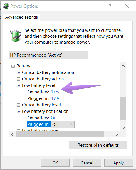 Windows 10 low battery notification not working 7