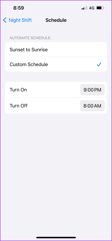 set schedule for night shift iPhone