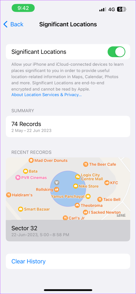 significant locations settings iPhone 
